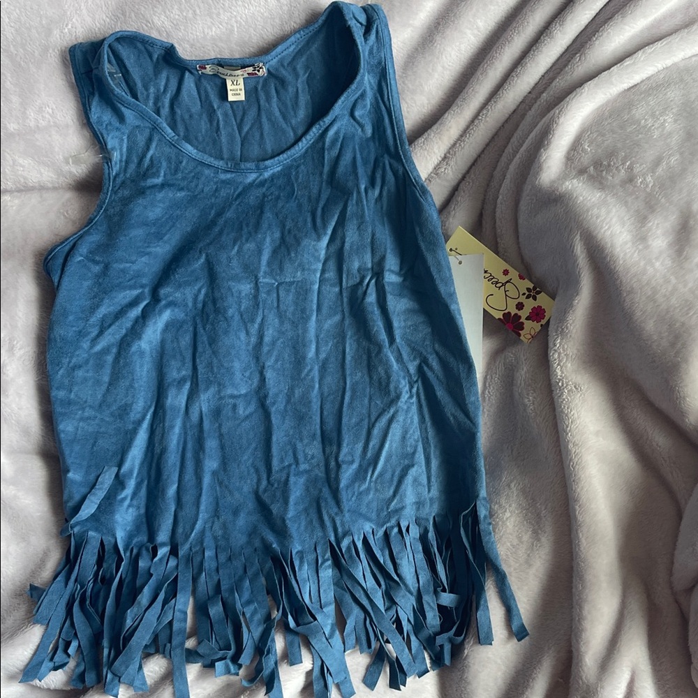 Speechless Blue Fringe Kids Tank Top